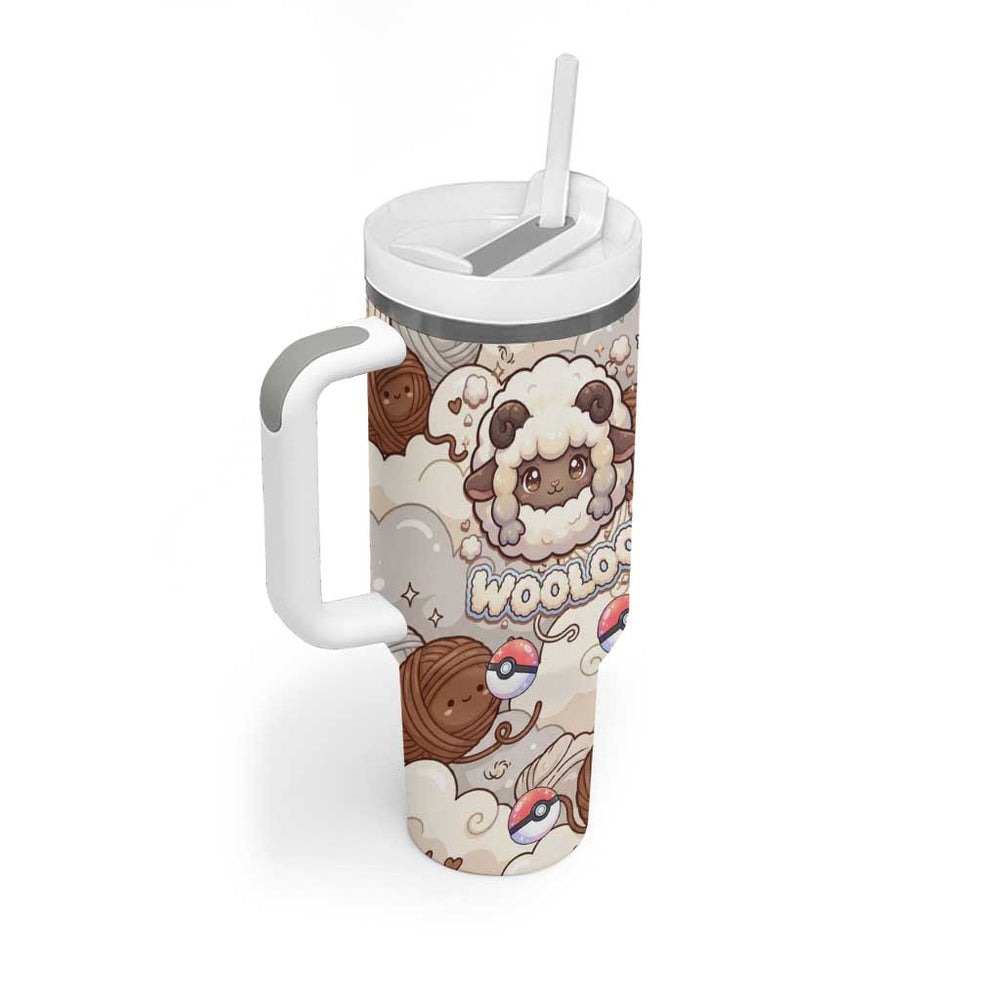 Wooloo Poké Kawaii Art Tumbler With Handle Cute Wooloo & Yarn Ball Pattern - Cozy Vibes TS04 Wooloo Poké Kawaii Art Tumbler With Handle Cute Wooloo & Yarn Ball Pattern - Cozy Vibes TS04
