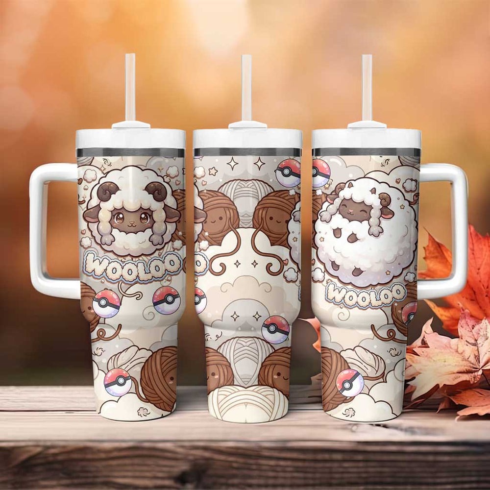 Wooloo Poké Kawaii Art Tumbler With Handle Cute Wooloo & Yarn Ball Pattern - Cozy Vibes TS04 Wooloo Poké Kawaii Art Tumbler With Handle Cute Wooloo & Yarn Ball Pattern - Cozy Vibes TS04