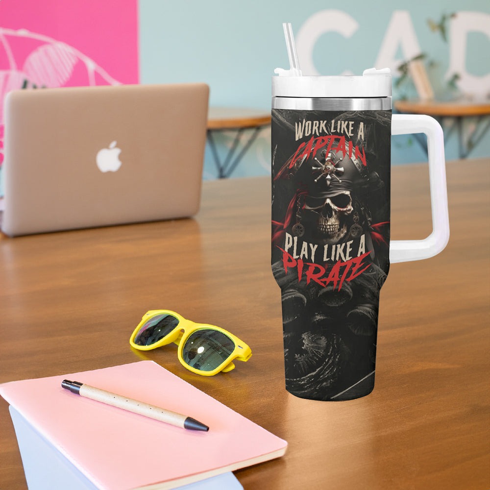 Work Like A Captain Play Like A Pirate Tumbler With Handle TS04