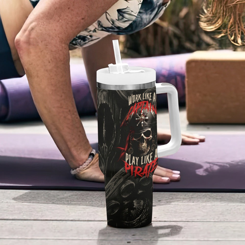 Work Like A Captain Play Like A Pirate Tumbler With Handle TS04
