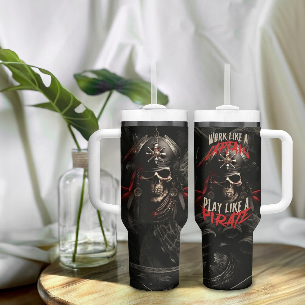 Work Like A Captain Play Like A Pirate Tumbler With Handle TS04