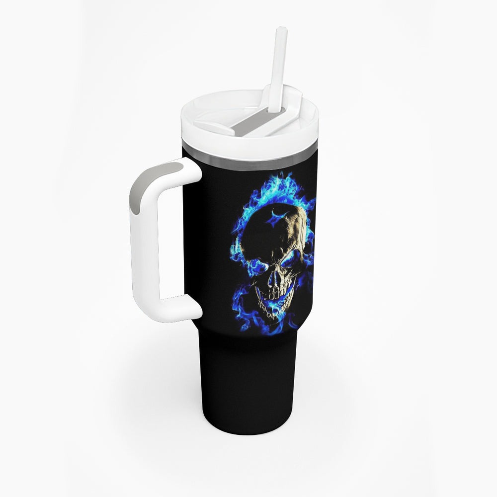 Yes I'm A Nice Person Skull Fire Tumbler With Handle TS04