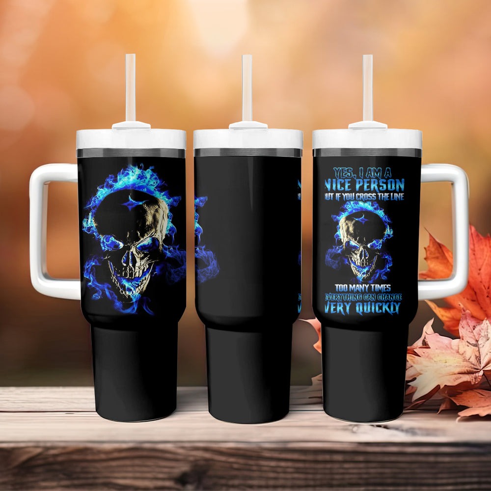 Yes I'm A Nice Person Skull Fire Tumbler With Handle TS04