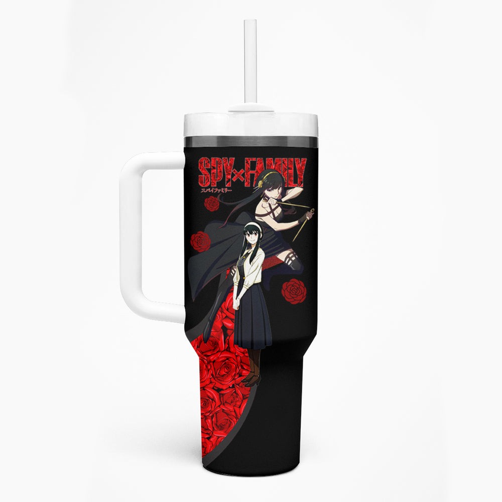 Yor Foger SpyxFamily Tumbler With Handle Black And Roses Anime Style TS04