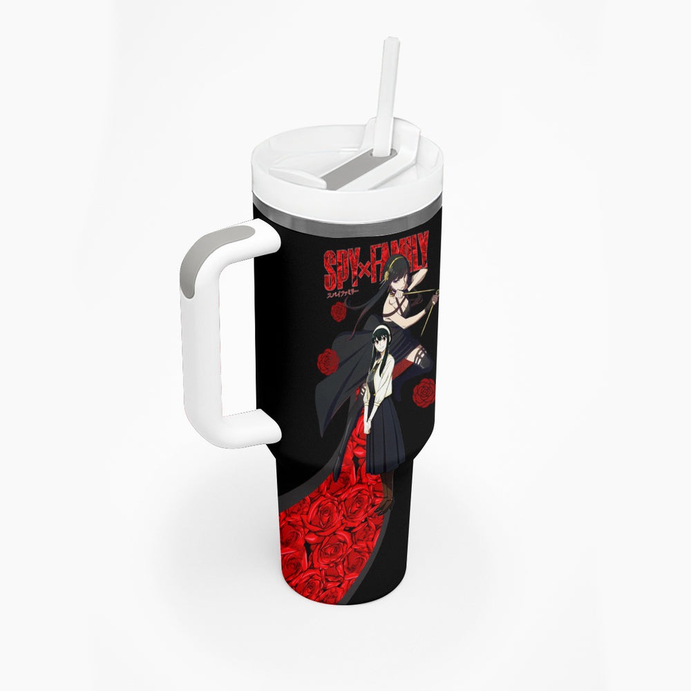 Yor Foger SpyxFamily Tumbler With Handle Black And Roses Anime Style TS04