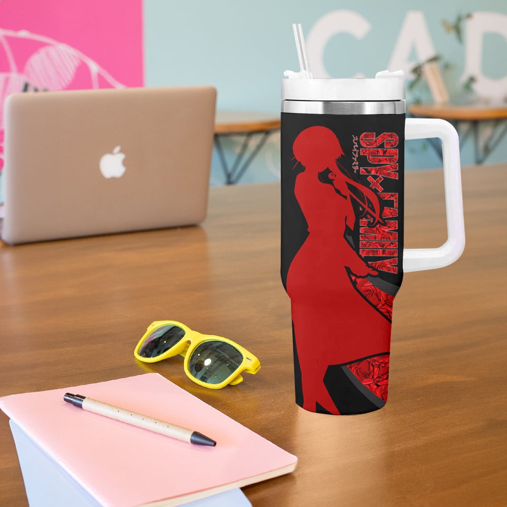 Yor Foger SpyxFamily Tumbler With Handle Black And Roses Anime Style TS04