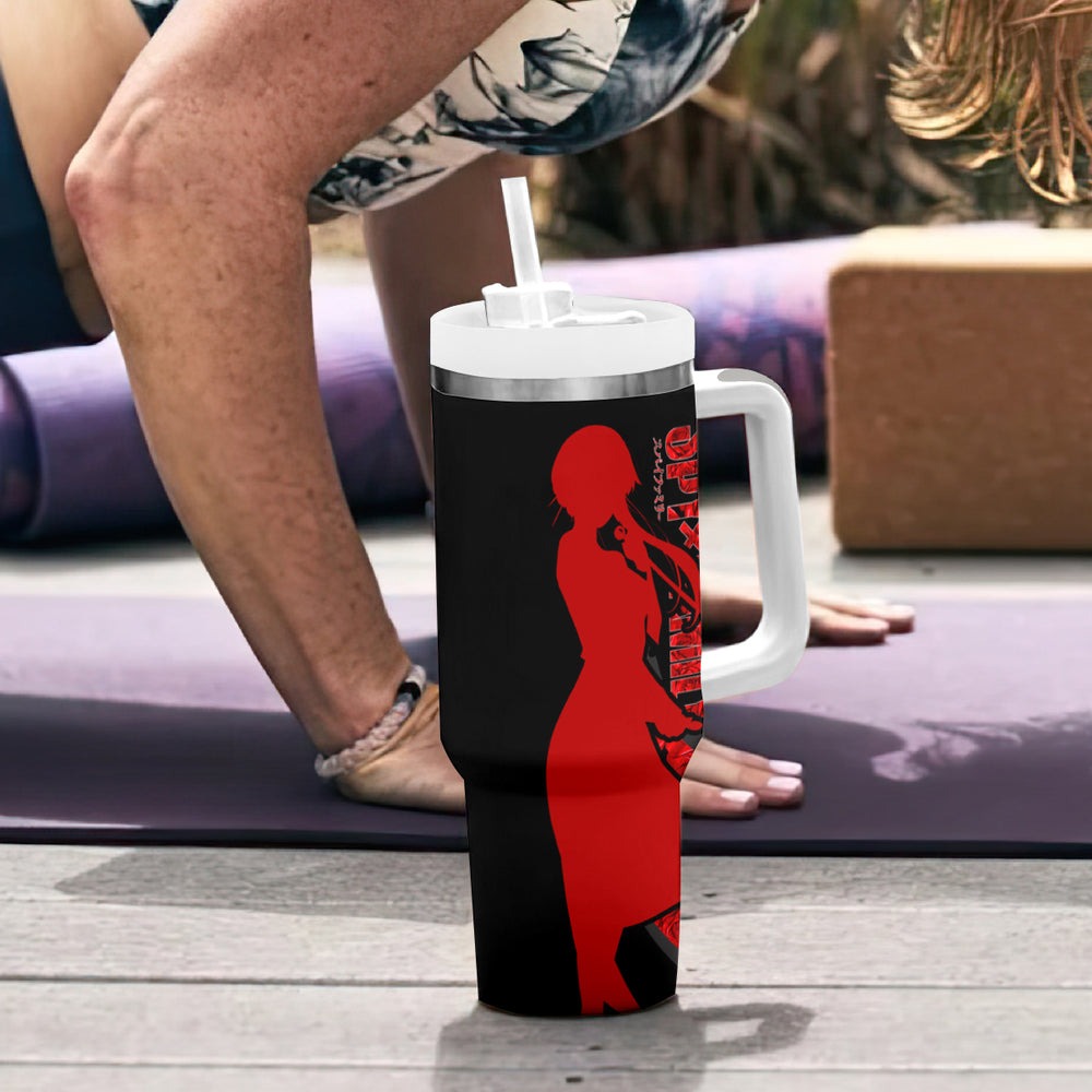 Yor Foger SpyxFamily Tumbler With Handle Black And Roses Anime Style TS04