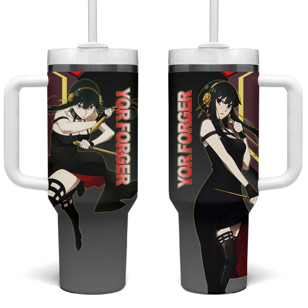 Yor Forger Spy x Family Red and Black Assassin Theme Tumbler With Handle with Elegant Weapon Pose and Bold Color Accents TS04