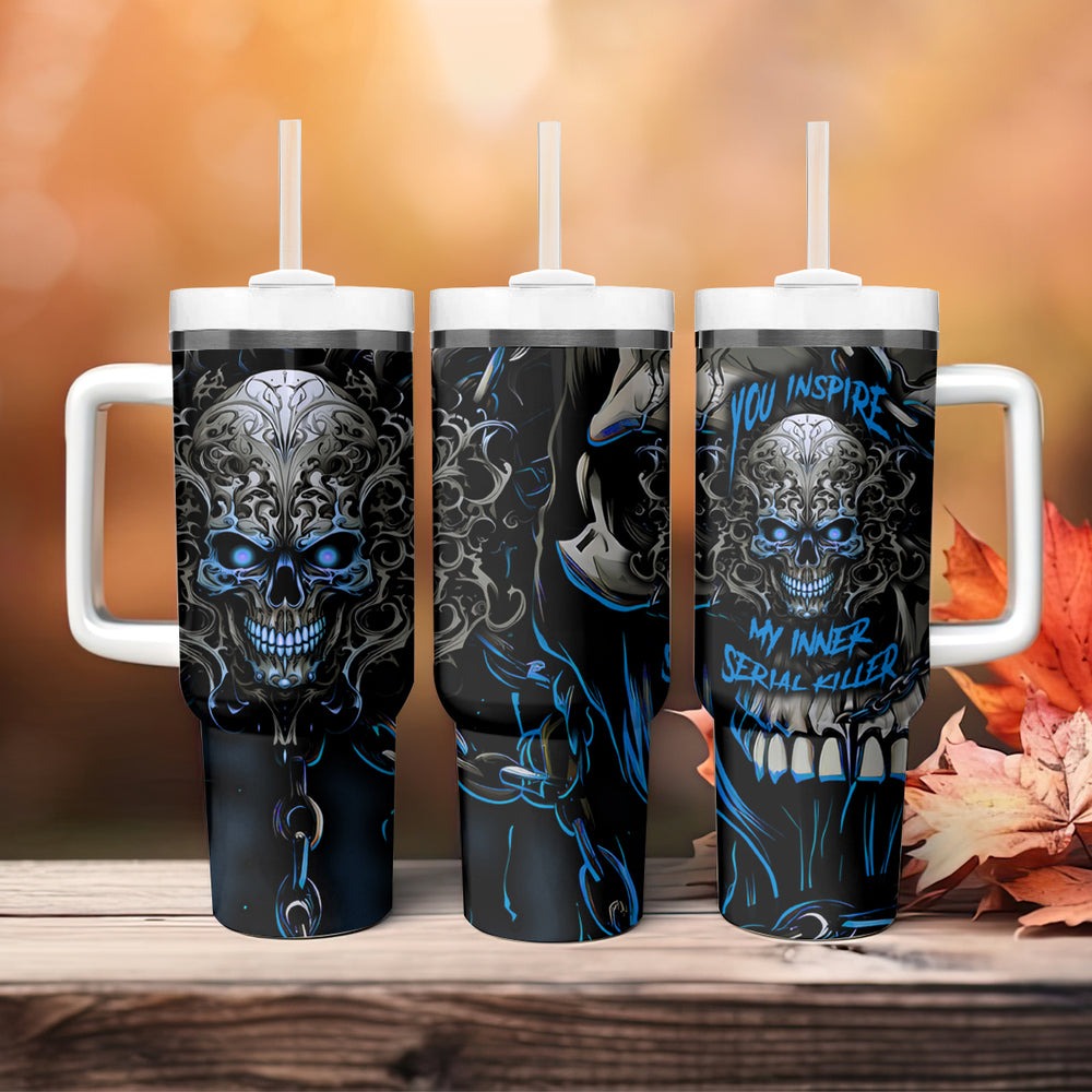 You Inspire My Inner Serial K Skull Rose Tumbler With Handle TS04 You Inspire My Inner Serial K Skull Rose Tumbler With Handle TS04