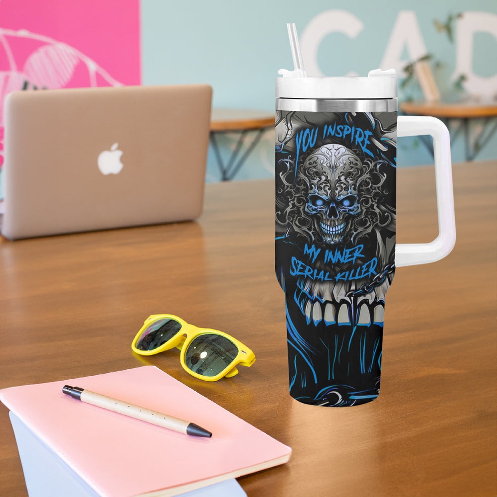 You Inspire My Inner Serial K Skull Rose Tumbler With Handle TS04 You Inspire My Inner Serial K Skull Rose Tumbler With Handle TS04