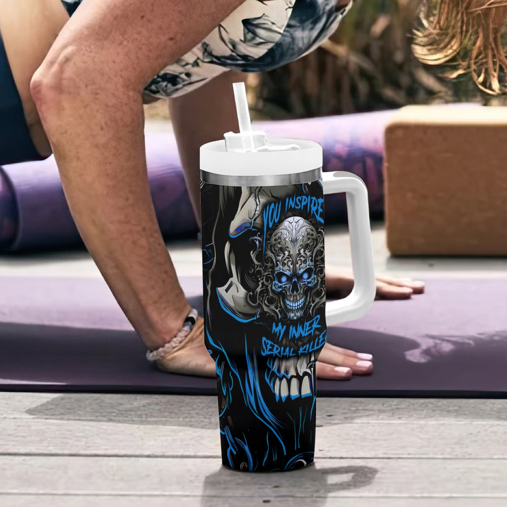 You Inspire My Inner Serial K Skull Rose Tumbler With Handle TS04 You Inspire My Inner Serial K Skull Rose Tumbler With Handle TS04