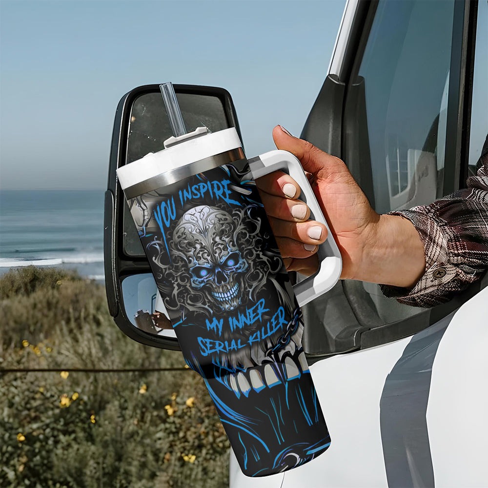 You Inspire My Inner Serial K Skull Rose Tumbler With Handle TS04 You Inspire My Inner Serial K Skull Rose Tumbler With Handle TS04