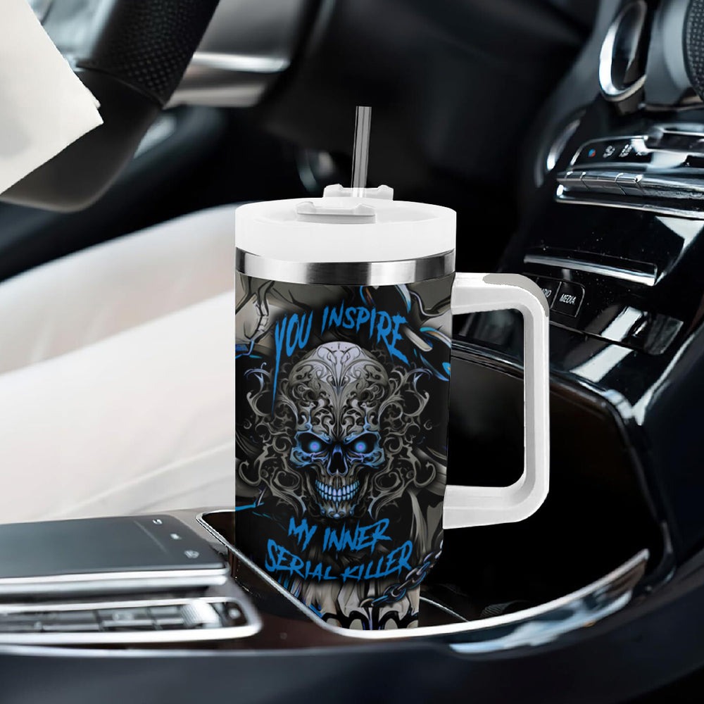You Inspire My Inner Serial K Skull Rose Tumbler With Handle TS04 You Inspire My Inner Serial K Skull Rose Tumbler With Handle TS04