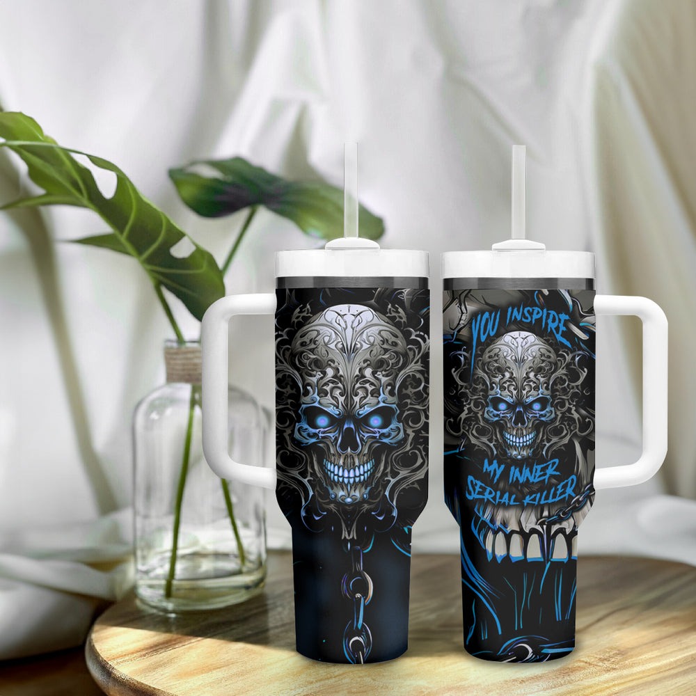 You Inspire My Inner Serial K Skull Rose Tumbler With Handle TS04 You Inspire My Inner Serial K Skull Rose Tumbler With Handle TS04