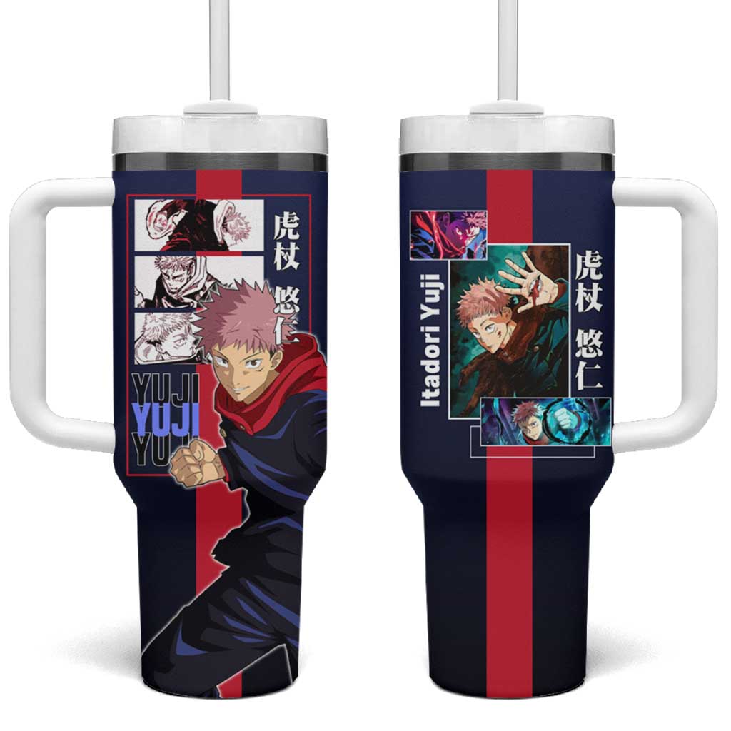 Yuji Itadori from Jujutsu Kaisen Tumbler With Handle with Action Pose and Energetic Expressions Design TS04
