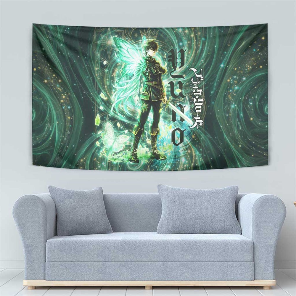 Yuno Black Clover Tapestry Magical Fantasy Style with Emerald Wind Swirls TS04 Yuno Black Clover Tapestry Magical Fantasy Style with Emerald Wind Swirls TS04