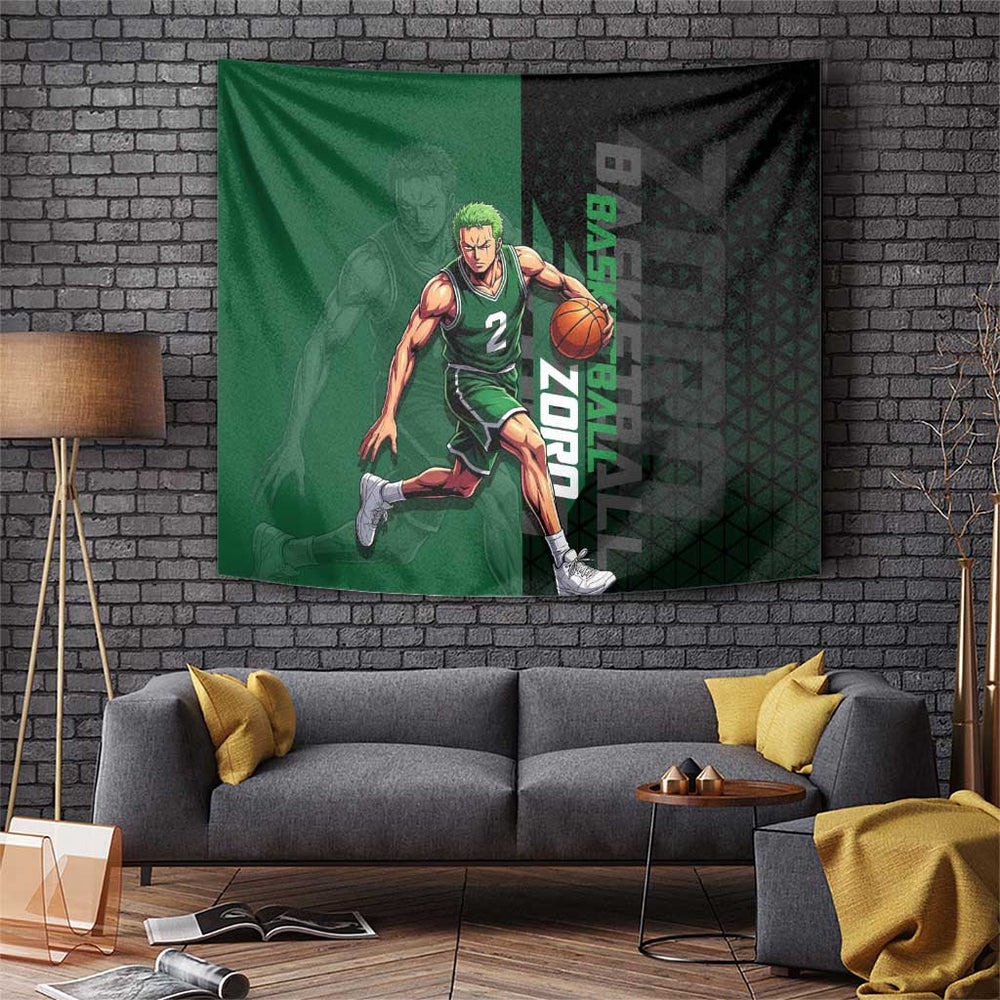 Zoro One Piece Basketball Theme Green and Black Design Tumbler With Handle with Swordsman Logo and Action Dribble Pose TS04