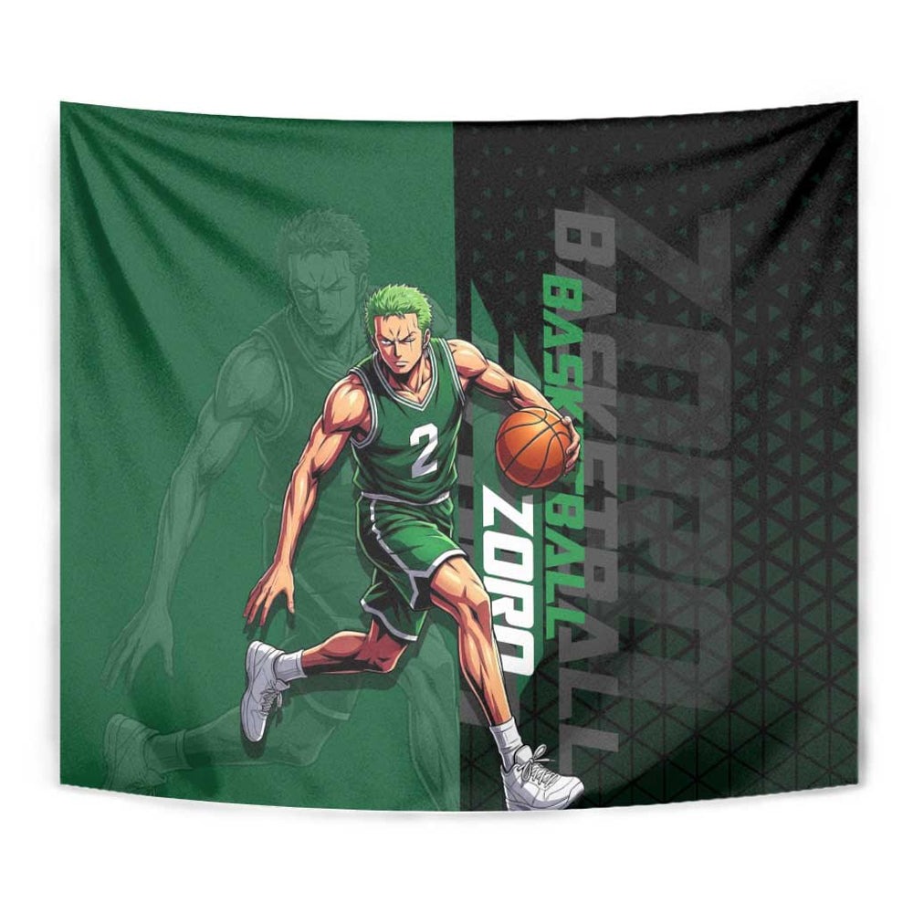 Zoro One Piece Basketball Theme Green and Black Design Tumbler With Handle with Swordsman Logo and Action Dribble Pose TS04